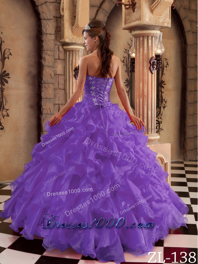 Purple Sweetheart Organza Sweet 16 Dresses with Ruffles and Beading