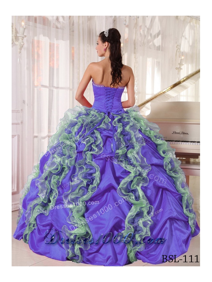 Strapless Taffeta Beading and Ruffles for Purple Quinceanera Dress