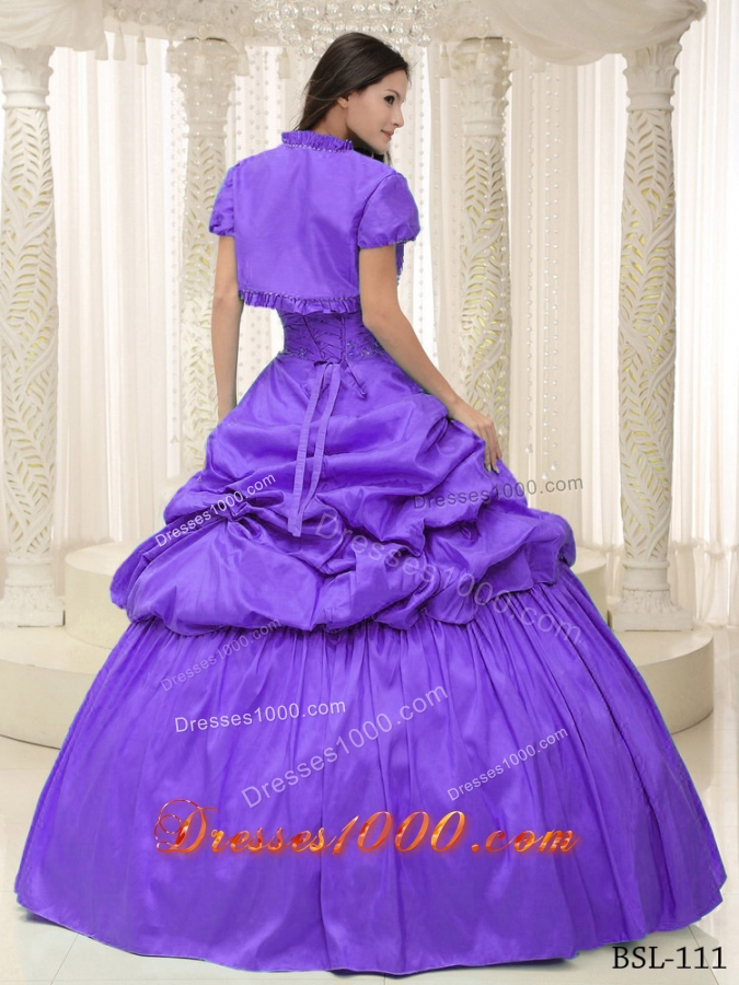 Sweetheart For Purple Quinceanera Dresses with Appliques and Pick-ups