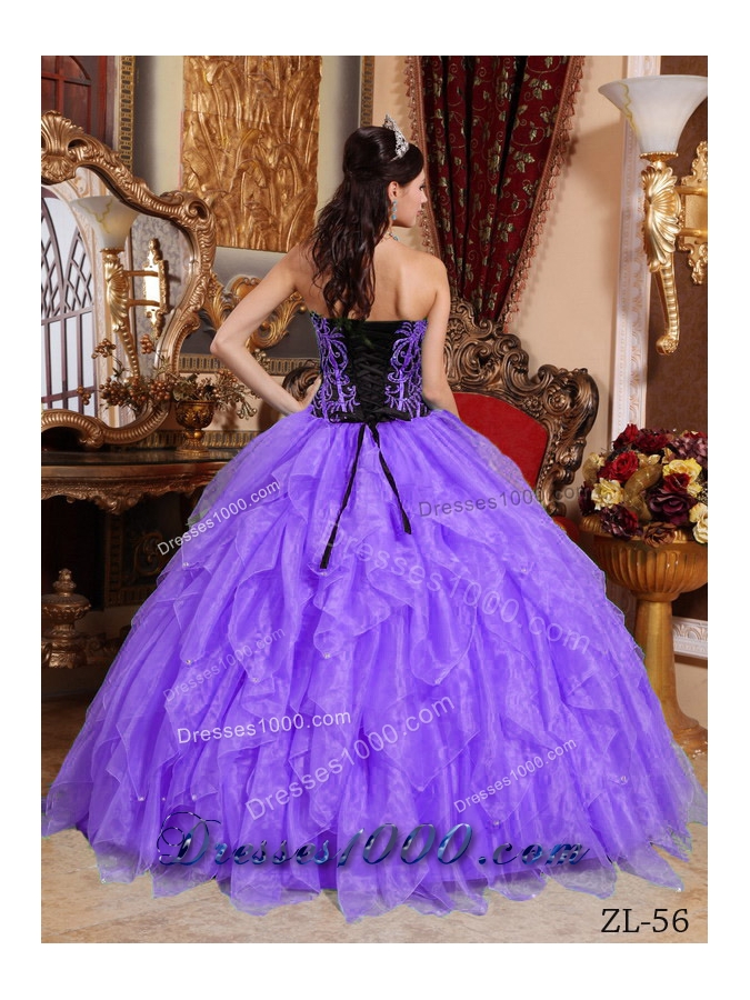 Sweetheart Organza Embroidery and Beading for Purple Quinceanera Dresses