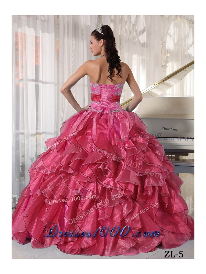2014 Strapless Ball Gown Quinceanera Dress with Organza Appliques