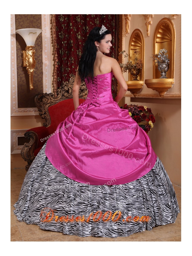 2014Hot Pink Ball Gown Sweetheart Quinceanera Dress with Taffeta Zebra Beading