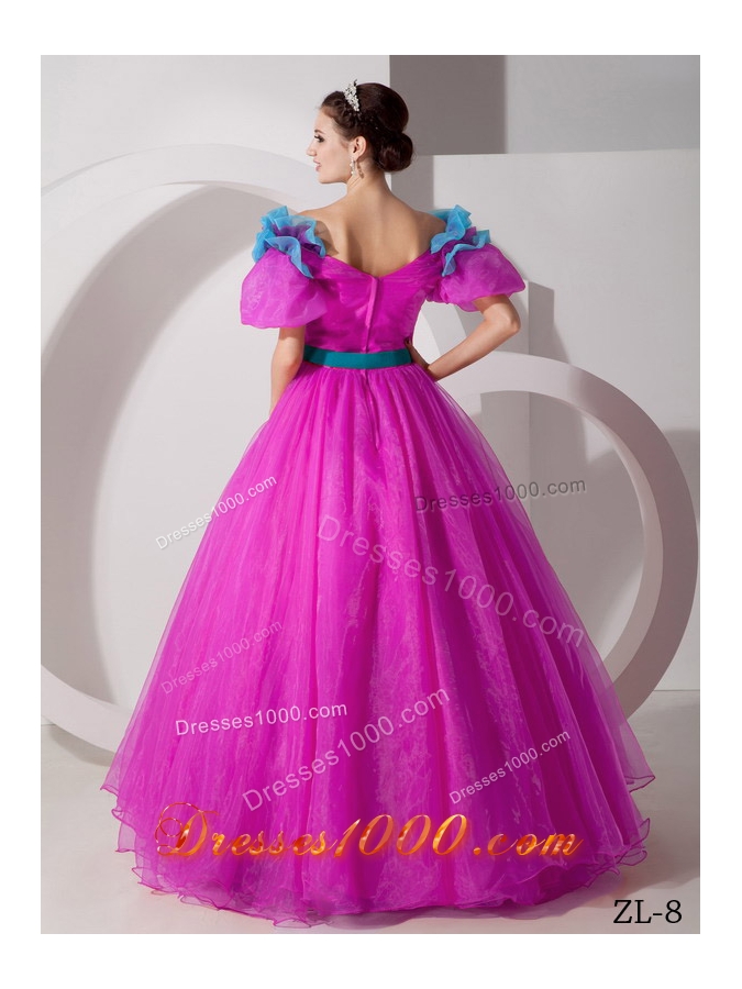 A-line V-neck Quinceanera Dresses with Organza Hand Made Flowers