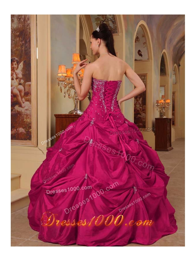 Coral Red Ball Gown Strapless Quinceanera Dress with Taffeta Beading Embroidery