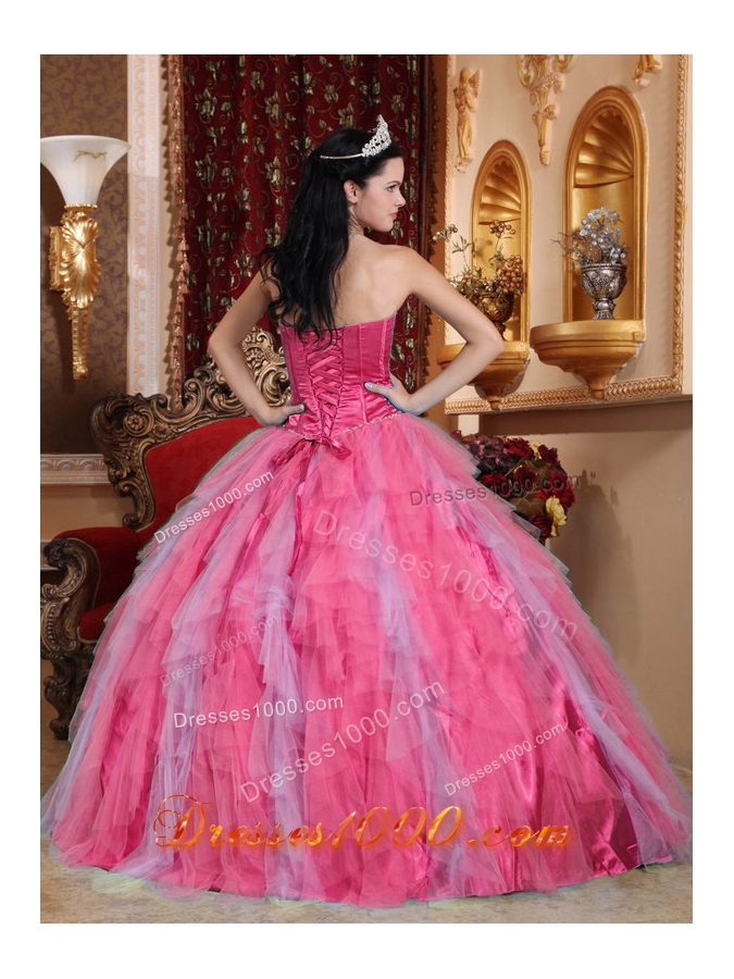 Coral Red Ball Gown Sweetheart Quinceanera Dress with Tulle Beading