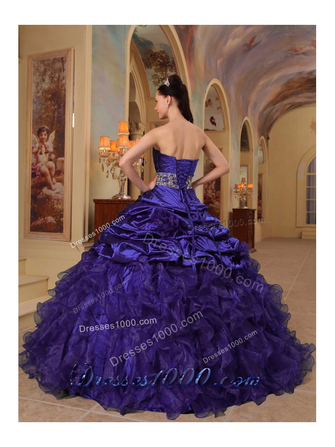 Customize Dark Purple Sweetheart Beading and Ruffles Quinceanera Dress