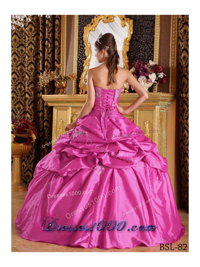 Fuchsia Ball Gown Strapless Quinceanera Dress with Pick-ups Taffeta