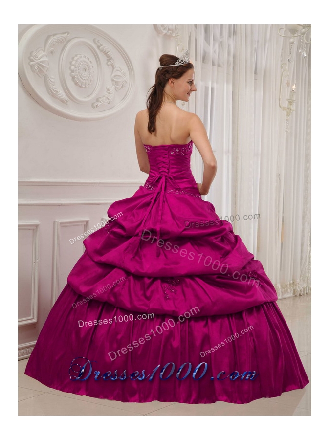Fuchsia Ball Gown Strapless Quinceanera Dress with Taffeta Ruffles