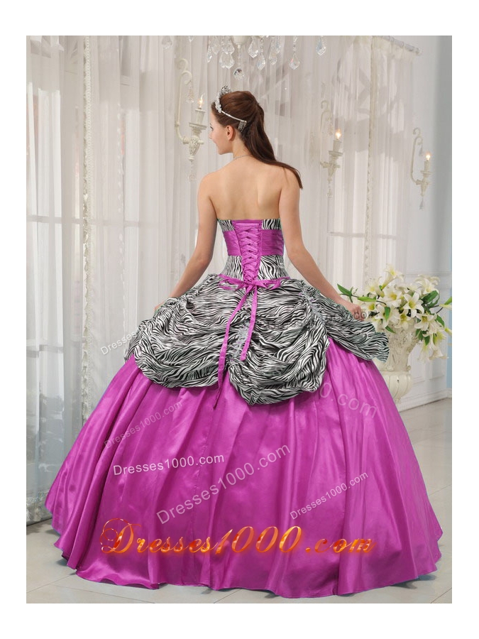 Hot Pink Ball Gown Sweetheart Quinceanera Dress with Taffeta Zebra Beading