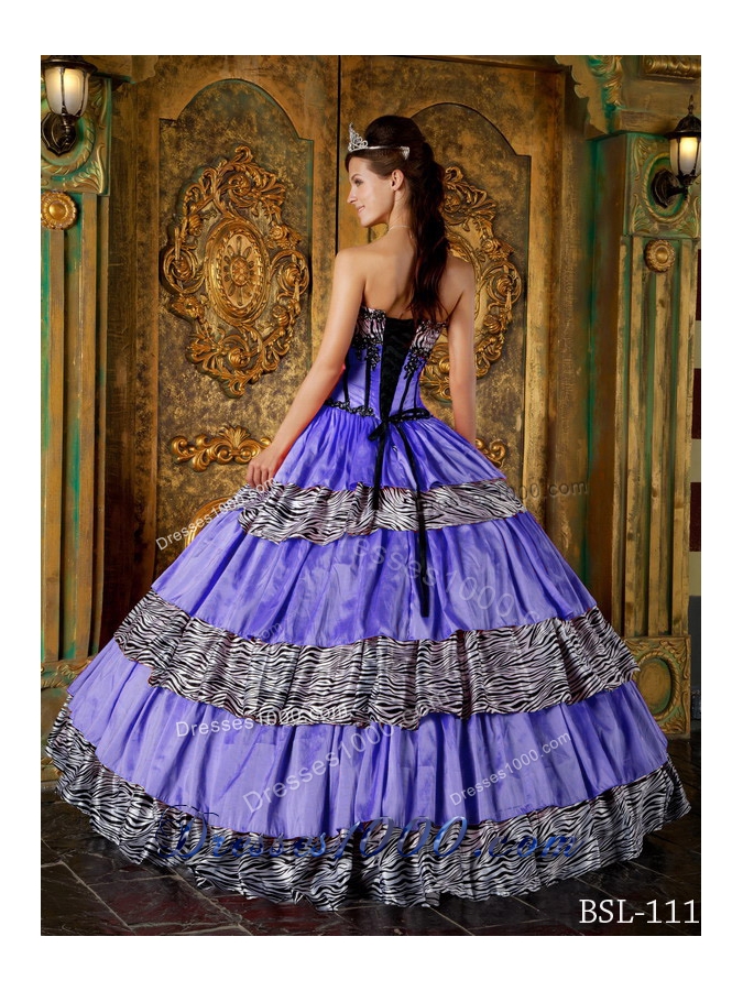 Luxurious Ball Gown Sweetheart Zebra Ruffled Layers Quinceanera Dress