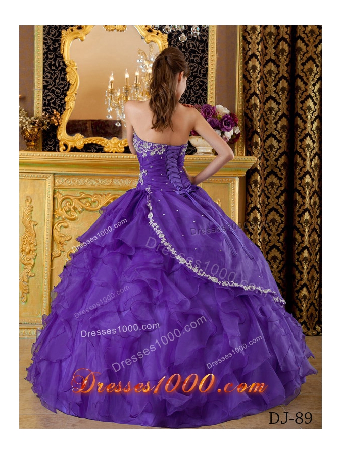 Princess Strapless Organza Appliques for Purple Sweet 16 Dresses