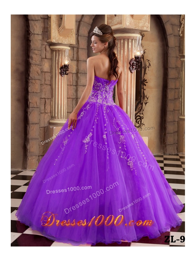Purple Ball Gown Beading Quinceanera Gowns Dresses with Appliques and Ruching