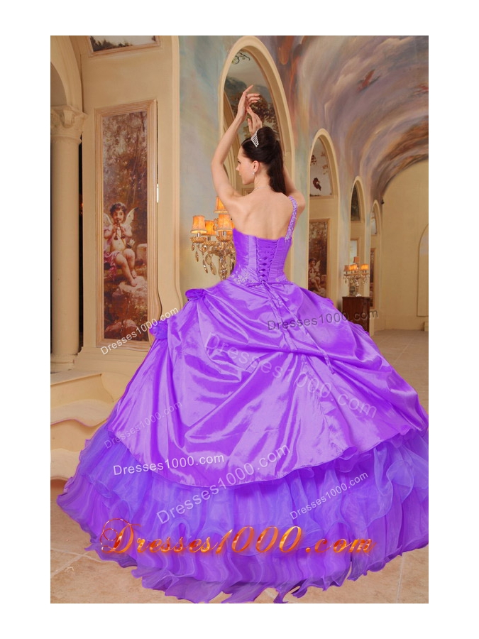 Purple Ball Gown One Shoulder Dress For Quinceanera with Pick-ups