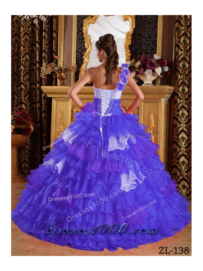 Purple Ball Gown One Shoulder Ruffled Layers and Beading Quinceanera Dress