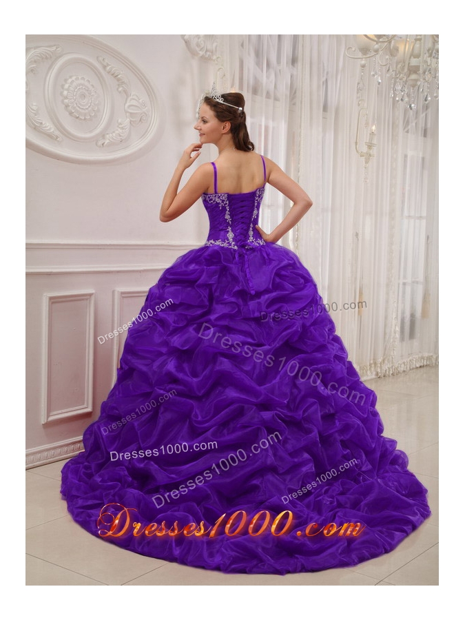 Purple Ball Gown Spaghetti Straps Beading Quinceanera Dress with Pick-ups