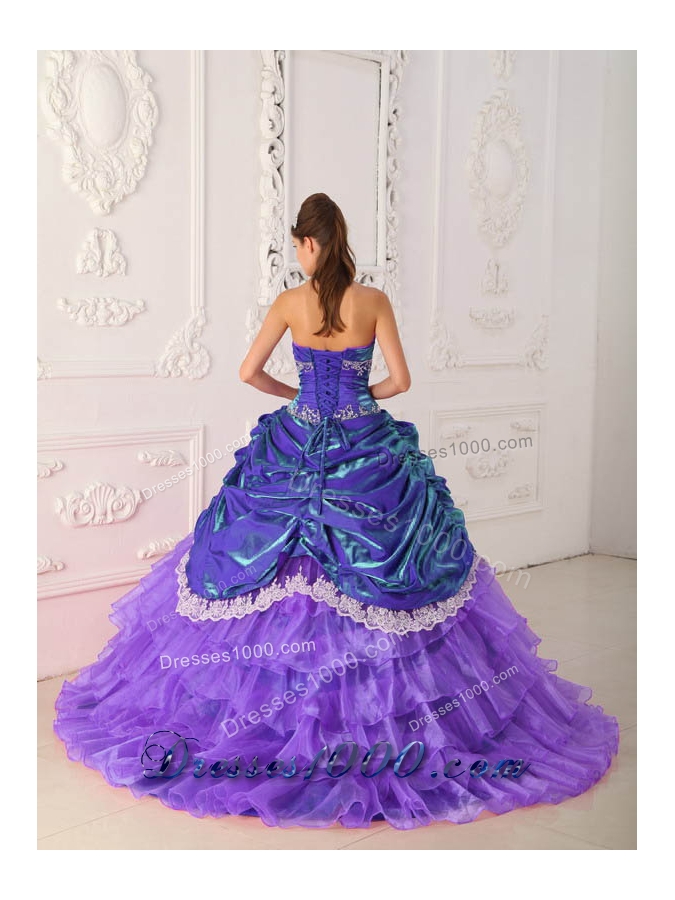 Purple Ball Gown Strapless Appliques and Ruffled Layers Quinceanera Dress