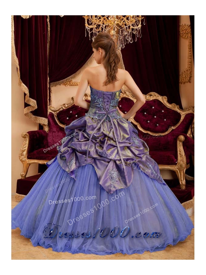 Purple Ball Gown Strapless Beading Pick-ups Quinceanera Dress