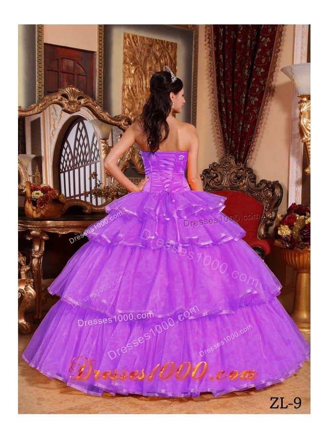 Purple Ball Gown Strapless Ruffled Layers Dresses For a Quince