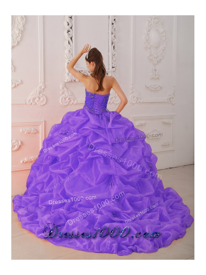Purple Ball Gown Sweetheart Beading and Appliques Discount Dress For Quinceaner