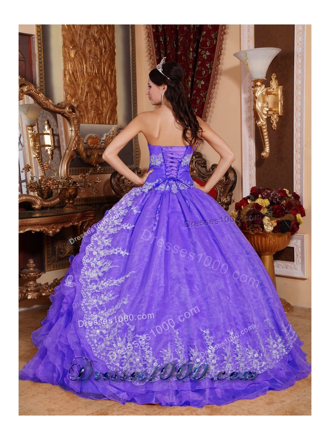Purple Ball Gown Sweetheart Beading Ruffles Dresses For a Quinceanera