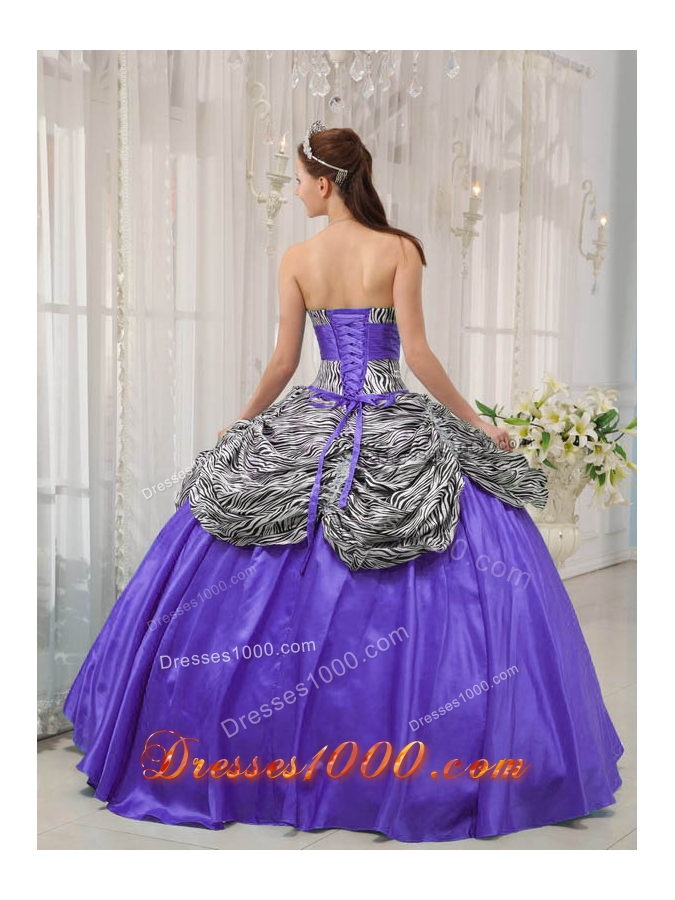 Purple Ball Gown Sweetheart Zebra Ruffles Sweet 15 Dresses