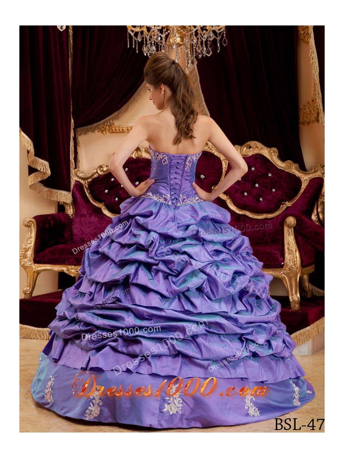 Purple Princess Sweetheart Appliques Quinceneara Dresses with Pick-ups
