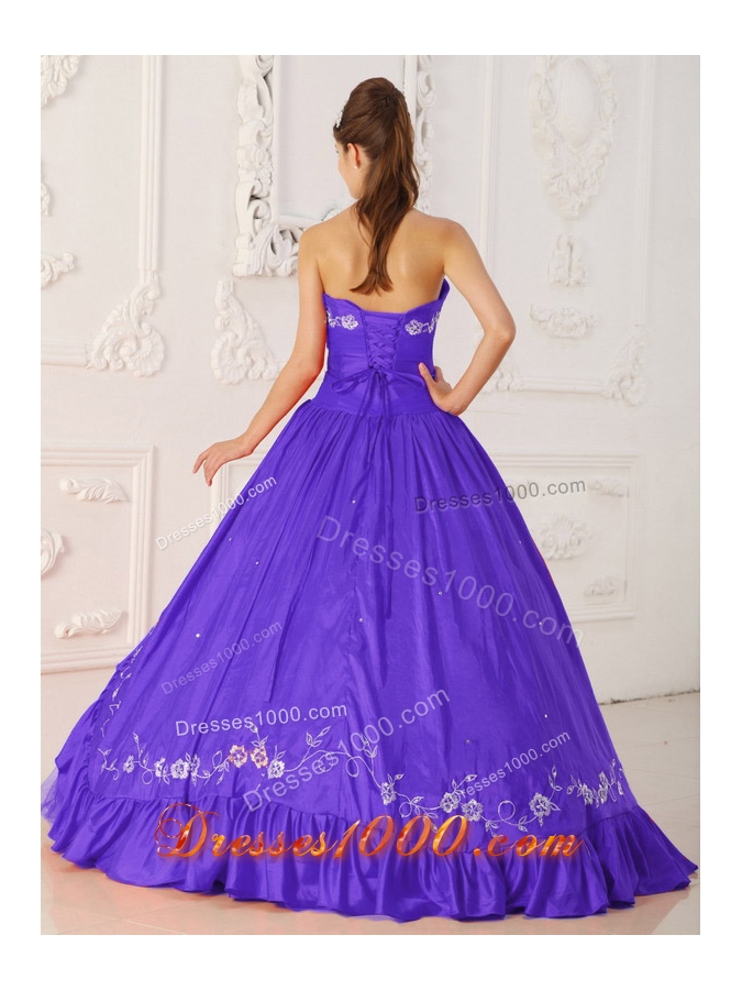 Purple Princess Sweetheart Embroidery and Beading Dresses For Quinceaneras