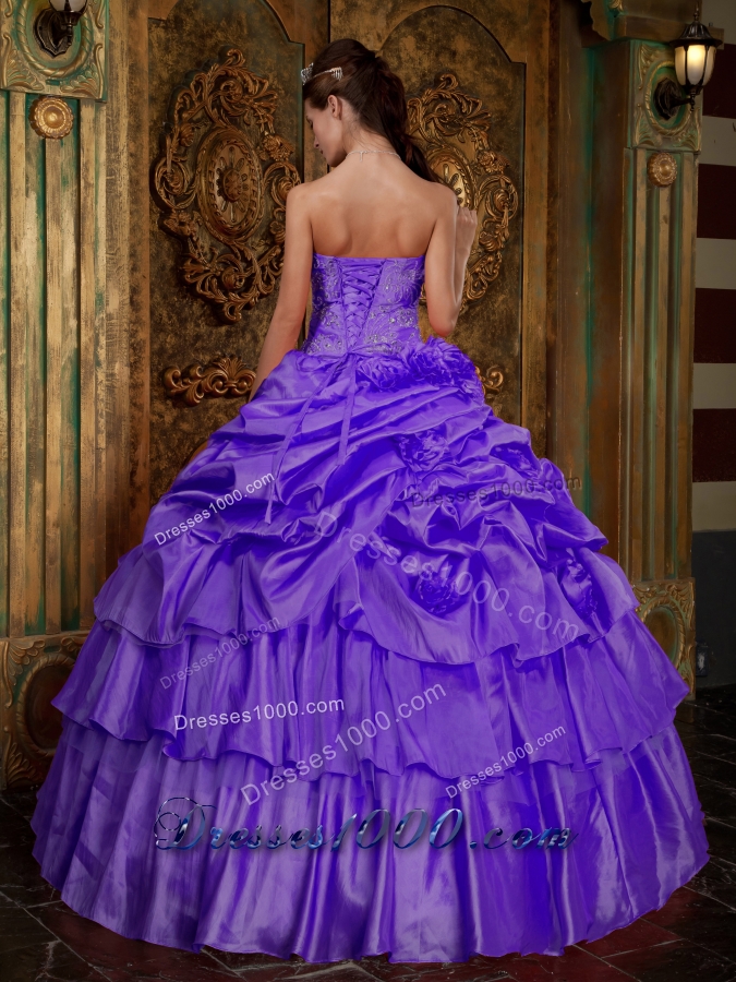 Purple Strapless Beading Pick-ups and Appliques Dresses For a Quince