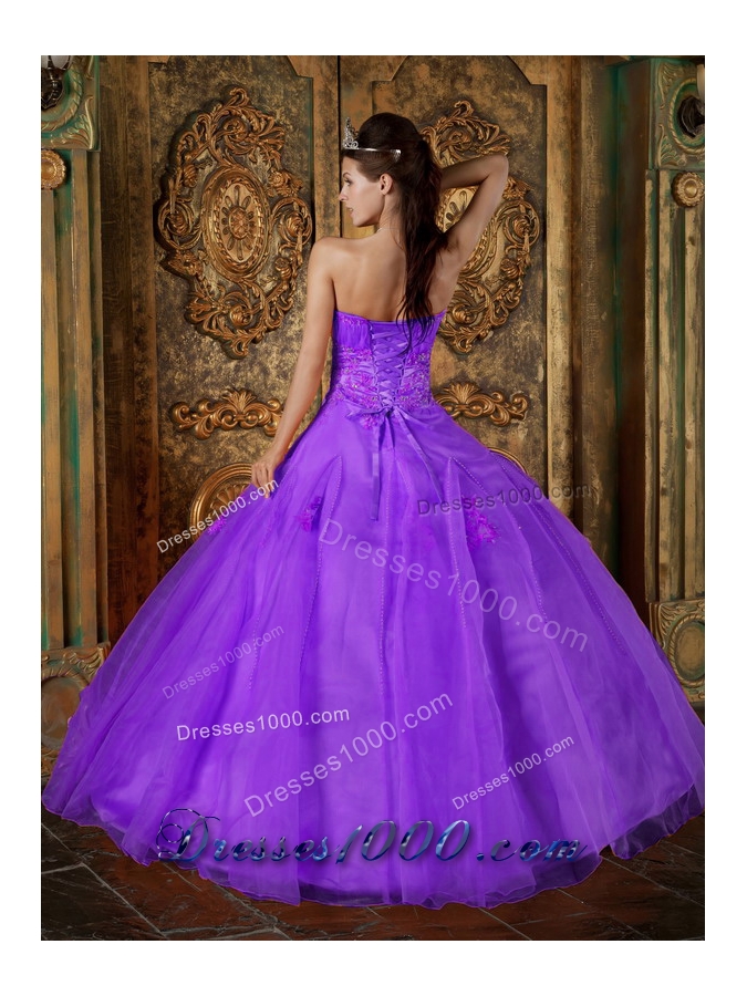 Purple Sweetheart Organza Appliques for Princess Quinceanera Gowns