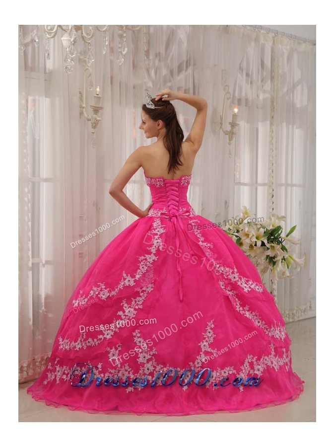 2014 Discount Hot Pink Ball Gown Sweetheart Appliques Quinceanera Gowns