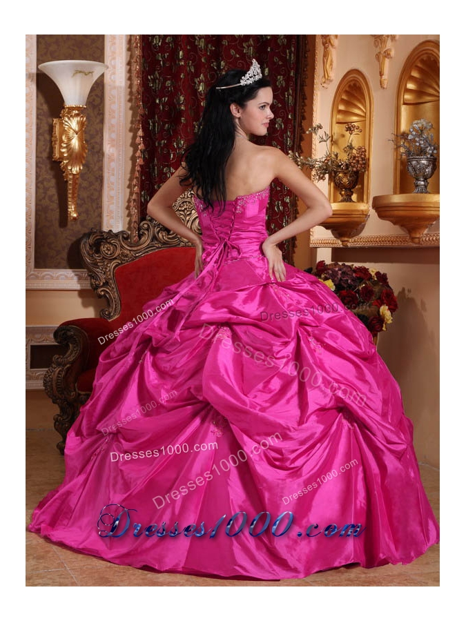 2014 Spring Hot Pink Ball Gown Strapless Quinceanera Dress with Taffeta Beading