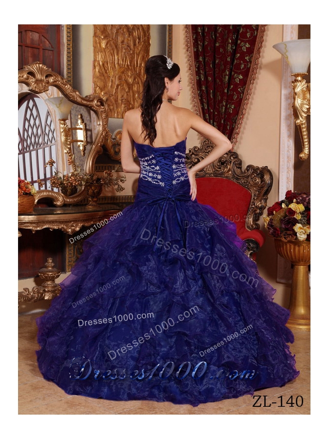 A-line Sweetheart Organza Beading Quinceanera Dress with Ruffles
