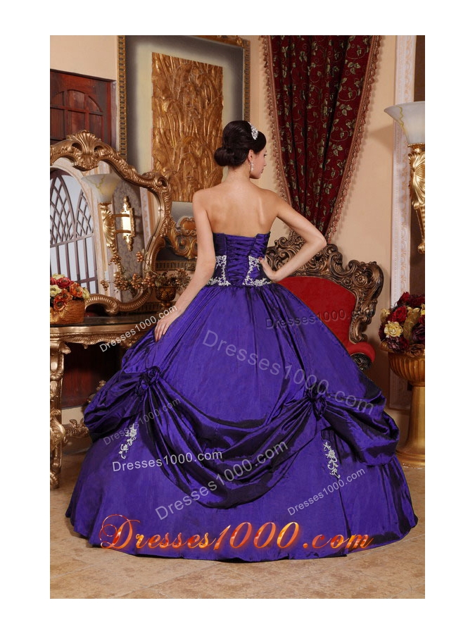 Affordable Purple Ball Gown Sweetheart Appliques Quinceneara Dresses