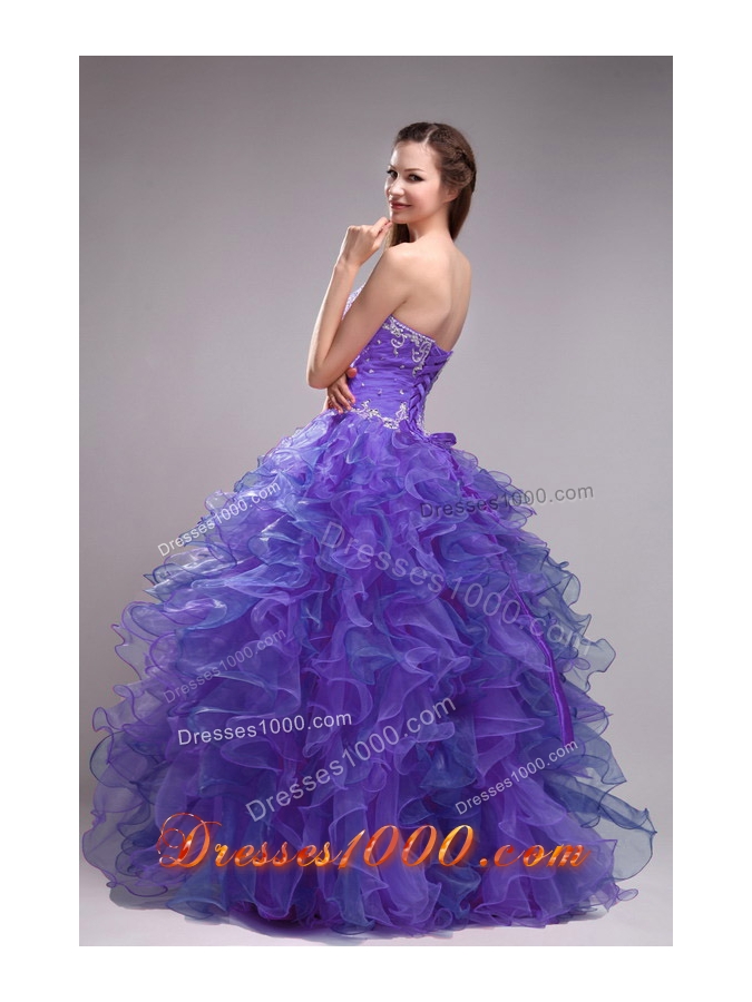Blue Ball Gown Sweetheart Appliques Quinceanera Dress with Ruffles