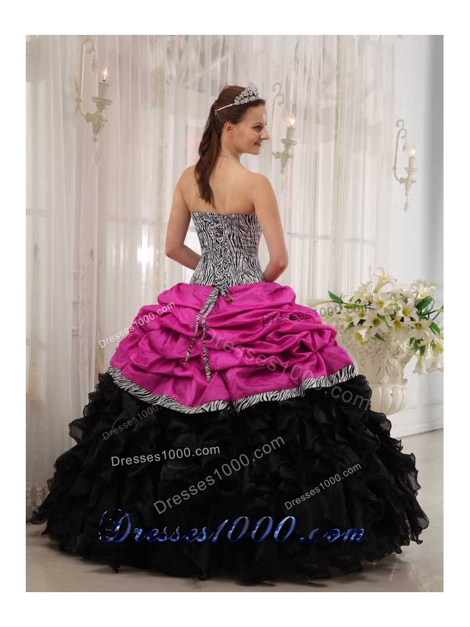 Brand New Hot Pink and Black Ball Gown Sweetheart Quinceanera Dress