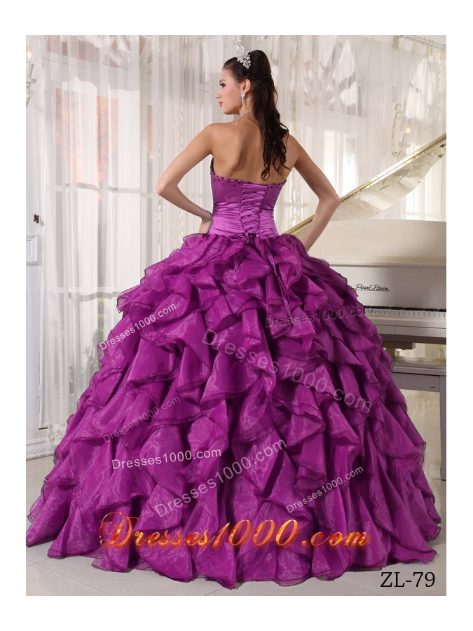 Eggplant Purple Strapless Beading Quinceanera Dress with Ruffles