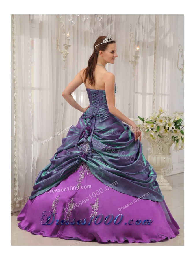Elegant Purple Ball Gown Strapless Appliques Quinceanera Gowns Dresses