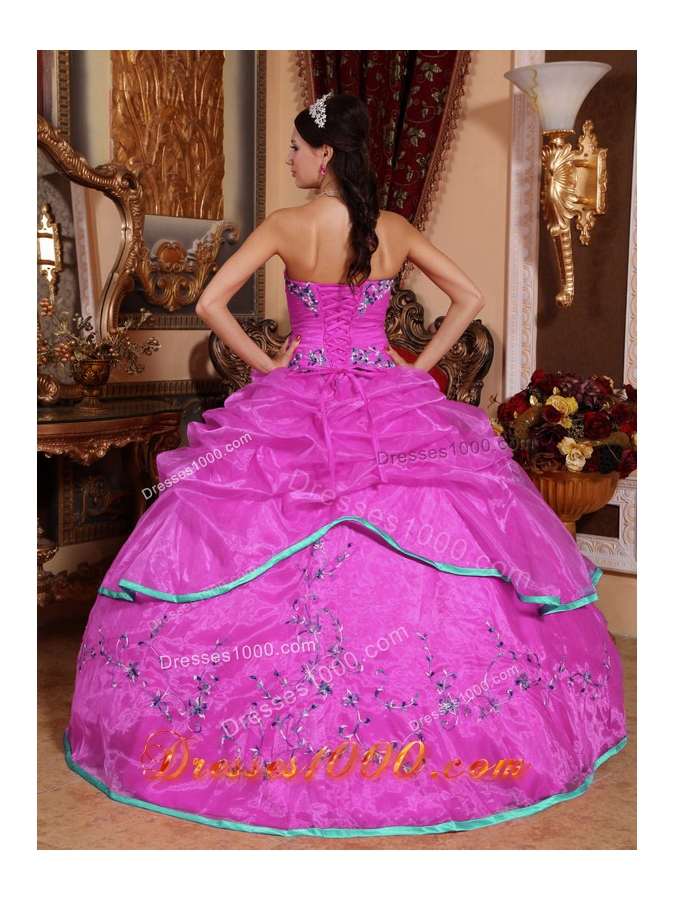 Hot Pink Ball Gown Strapless Appliques 2014 Spring Quinceanera Dress