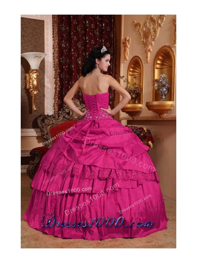 Hot Pink Ball Gown Sweetheart Quinceanera Dress with Taffeta Beading Appliques