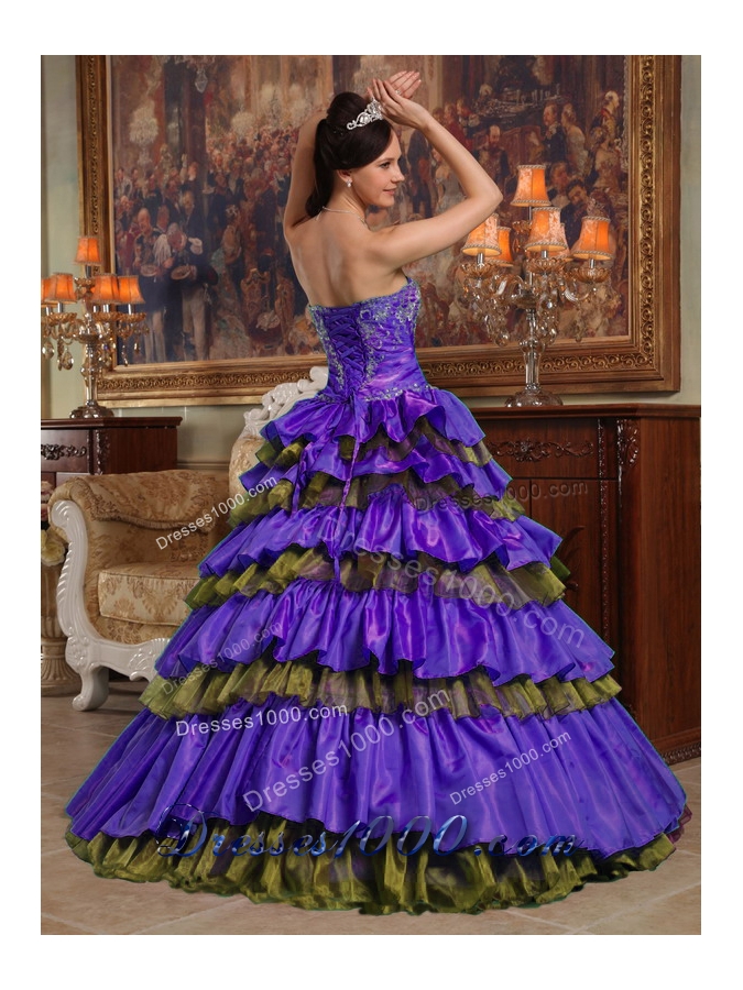 Informal Purple Sweetheart Beading and Ruffled Layers Quinceanera Gowns Dresses