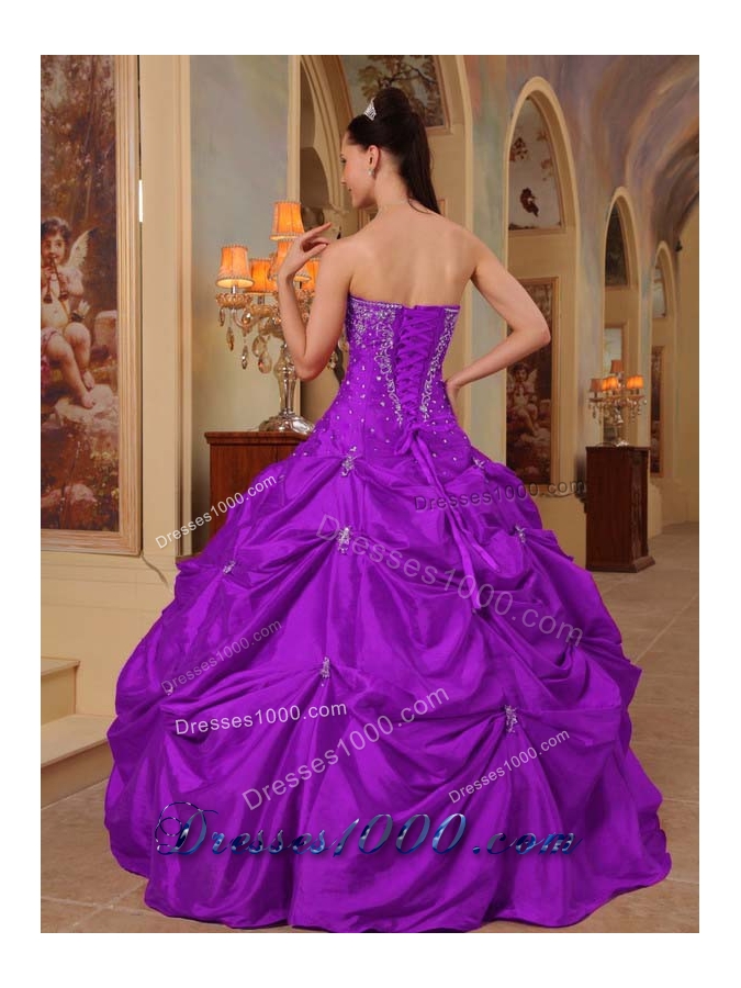 Purple Ball Gown Strapless Beading and Pick-ups Quinceanera Gown