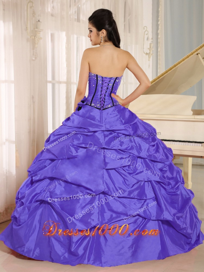 Purple Beaded and Hand Made Flowers Dresses Quinceanera With Pick-ups