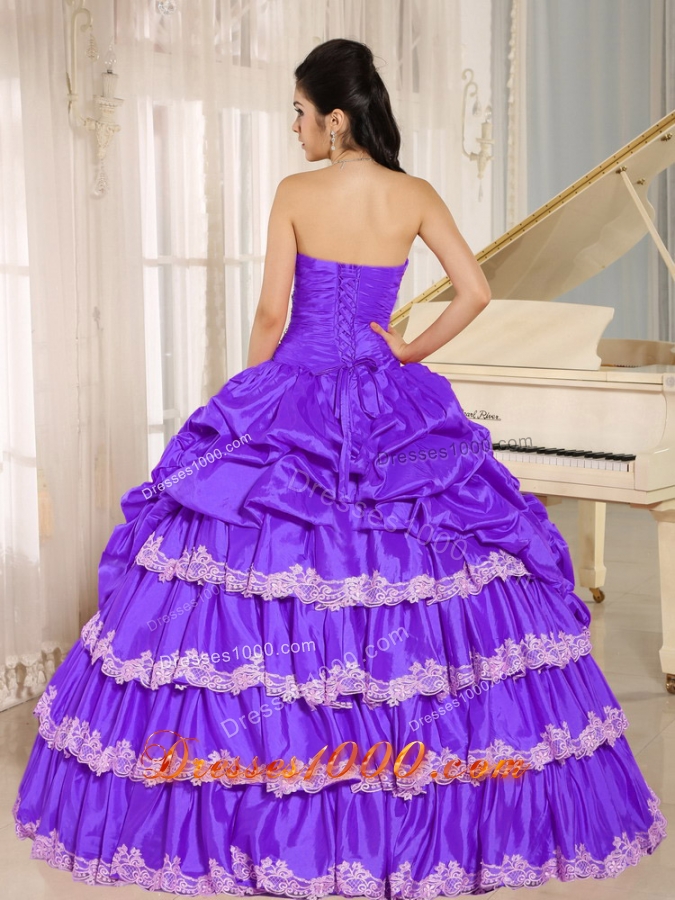 Purple Beaded Appliques and Pick-ups Quinceanera Dresses Gowns For Custom Made