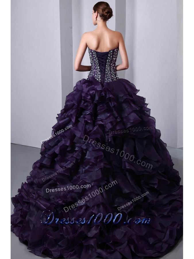 Purple Princess Sweetheart Beading and Ruffles Quinceanea Dress
