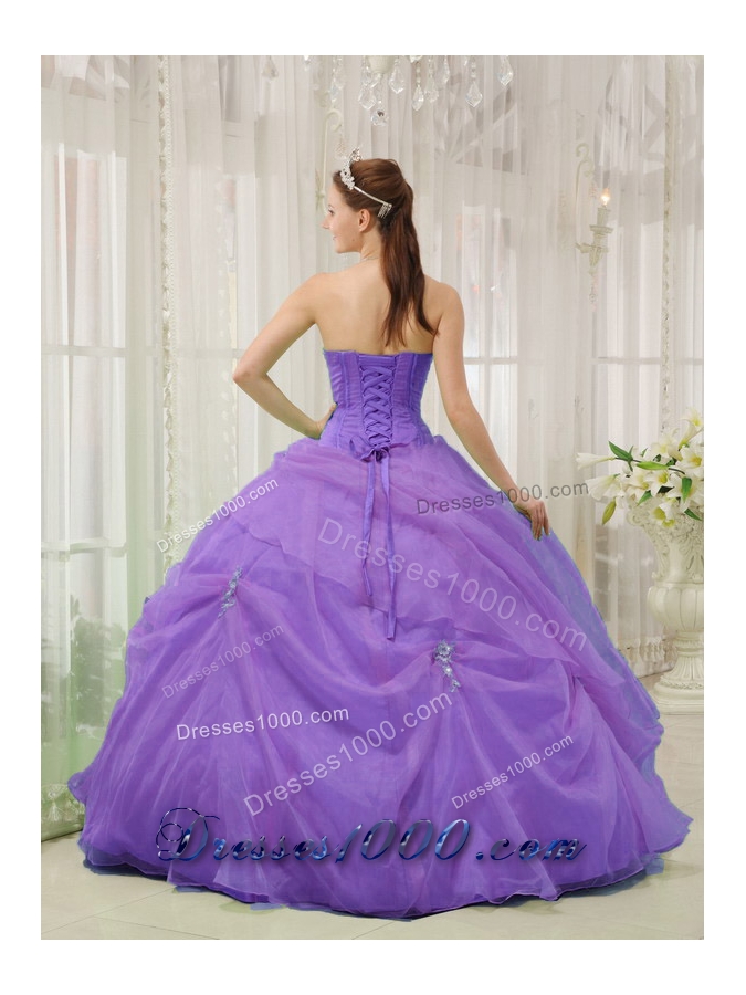 Purple Sweetheart Appliques and Pick-ups Quinceanera Dress