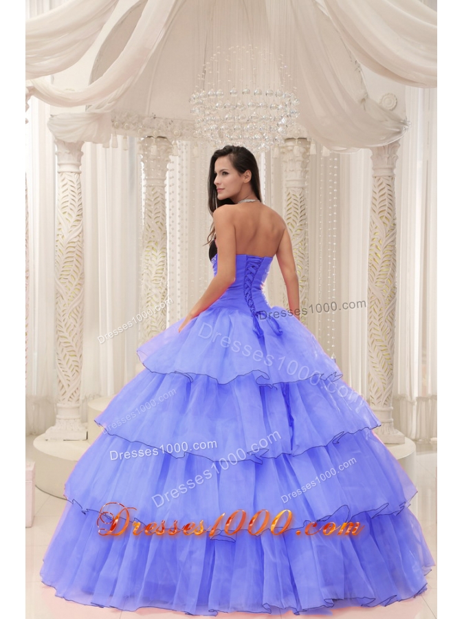 Purple Sweetheart Beaded and Layers Ball Gown Quinceanera Dress