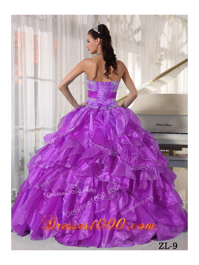 Strapless Ball Gown Appliques 2014 Quinceanera Dress with Ruffles