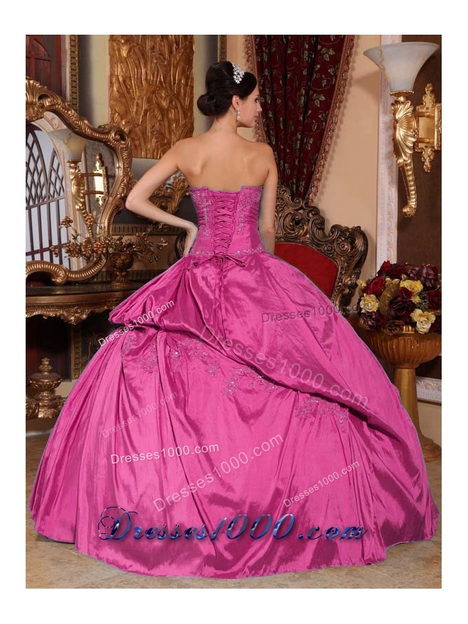 2014 Ball Gown Strapless Hot Pink Quinceanera Dresses with Beading