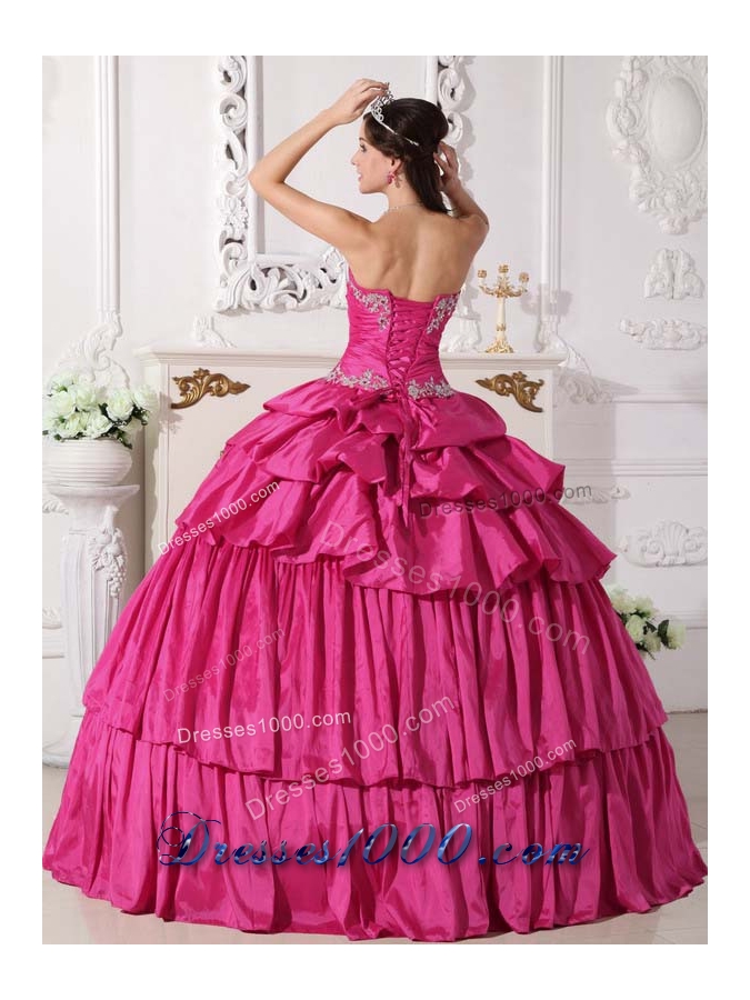 2014 Spring Hot Pink Ball Gown Sweetheart Quinceanera Dress with Taffeta Beading