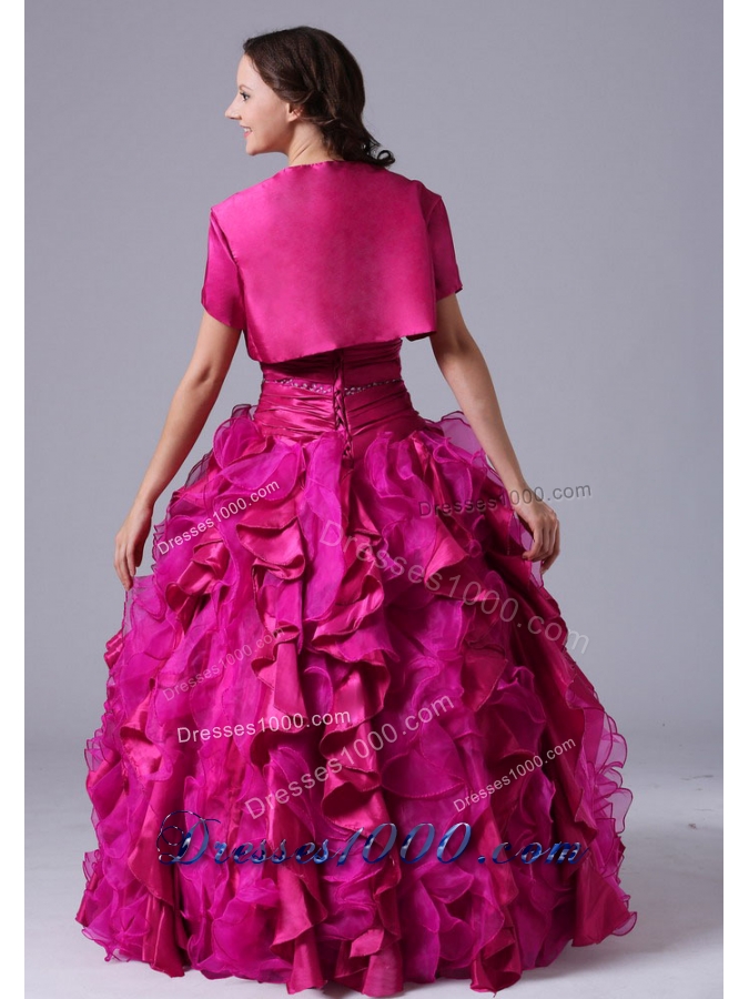 Ball Gown Fuchsia Quinceanera Dress with Ruffles Beaded Decorate Bust